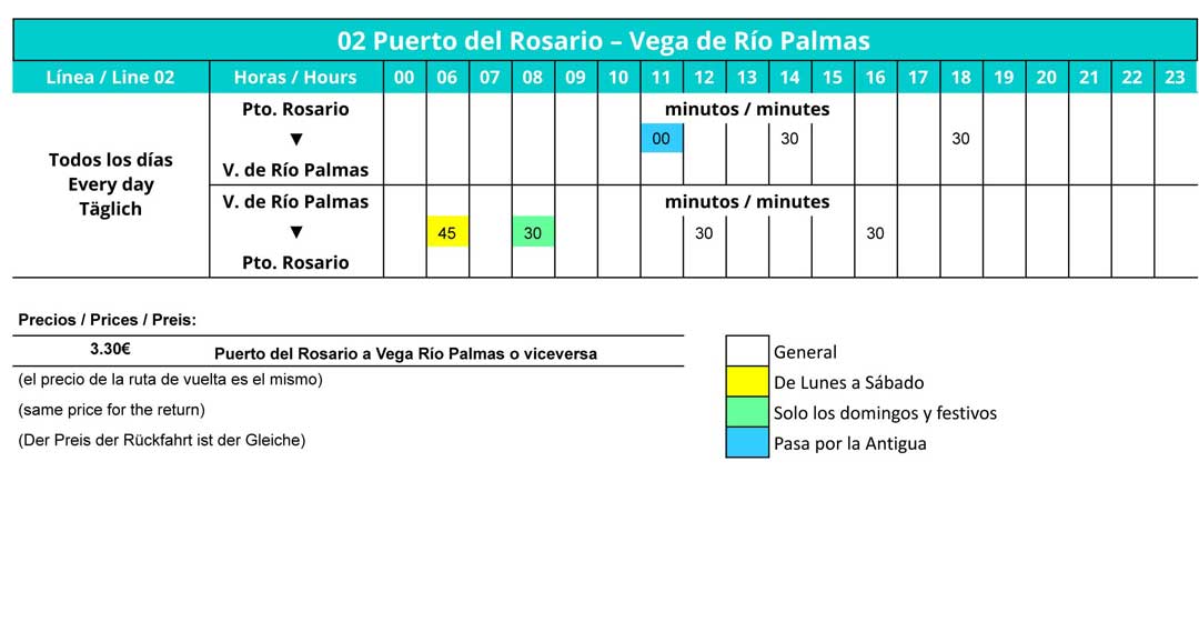 Timetable Bus L02 Puerto del Rosario - Vega de Rio Palmas