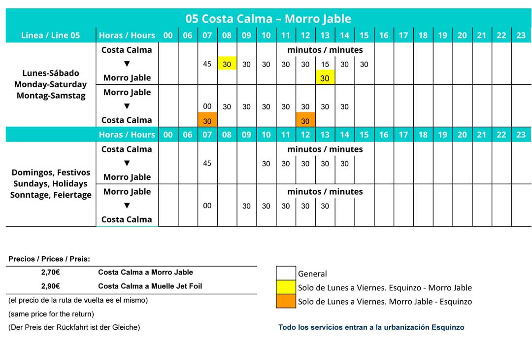 Timetable Bus L05 Costa Calma - Morro Jable