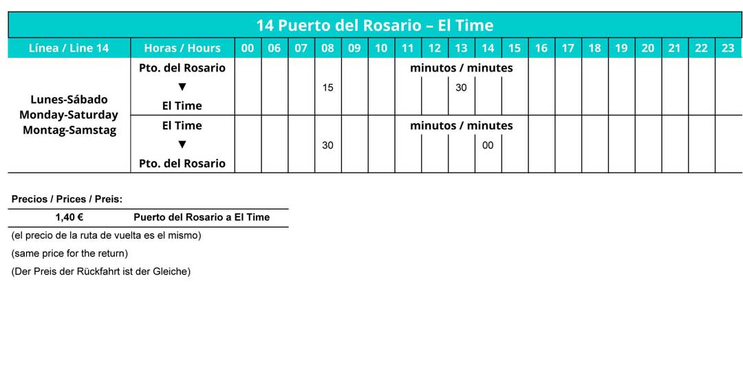 Timetable Bus L14 Puerto del Rosario - El Time